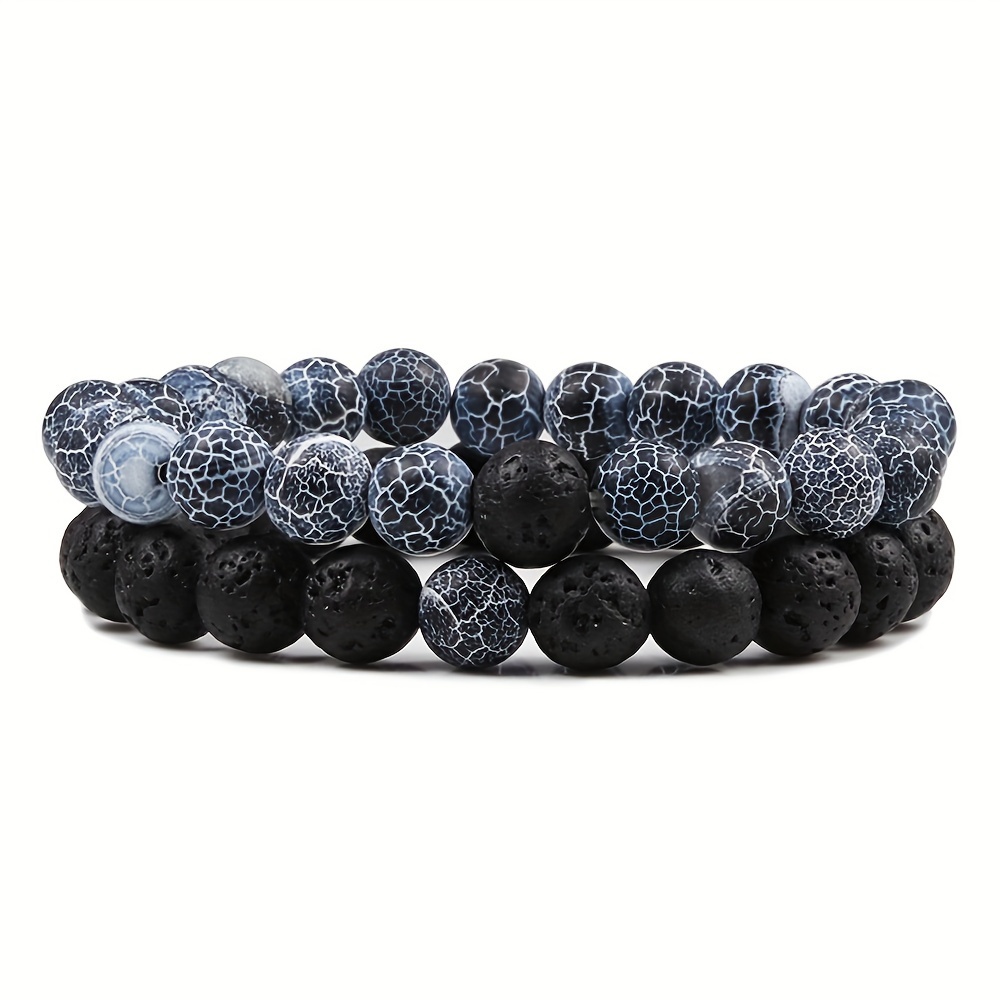 Boho Style Stone Bead Bracelets for Couples - Set of 2